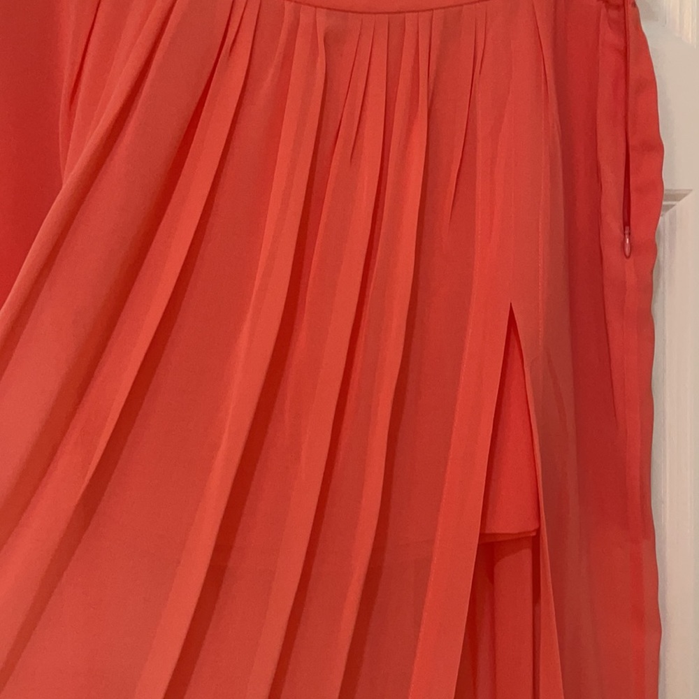 ZARA coral maxi skirt slits sheer pleated - Picture 3 of 6